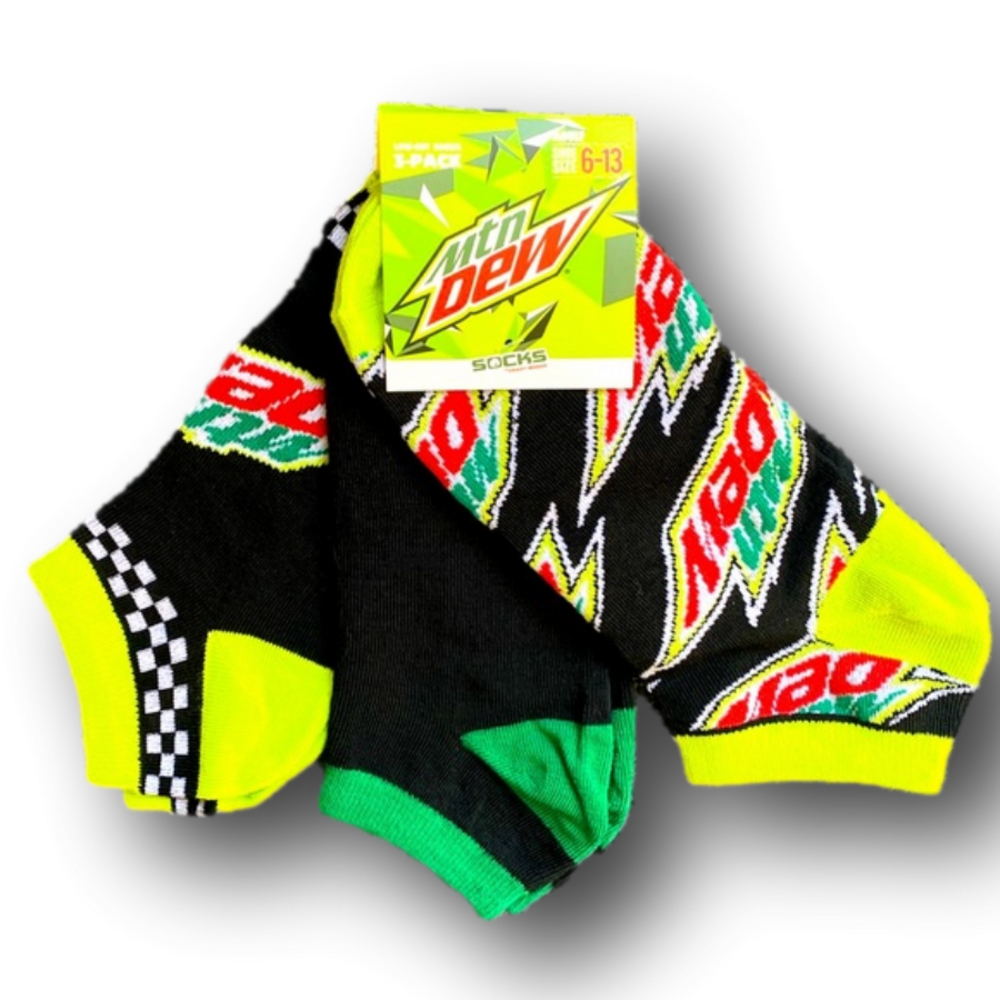 3-Pack Mountain Dew Soda Funny Novelty Low Cut Socks - NWT